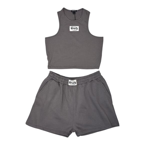 Boohoo Gray Dsgn Studio Sleeveless Crop Top And Short Set Womens Size Large - Picture 3 of 6